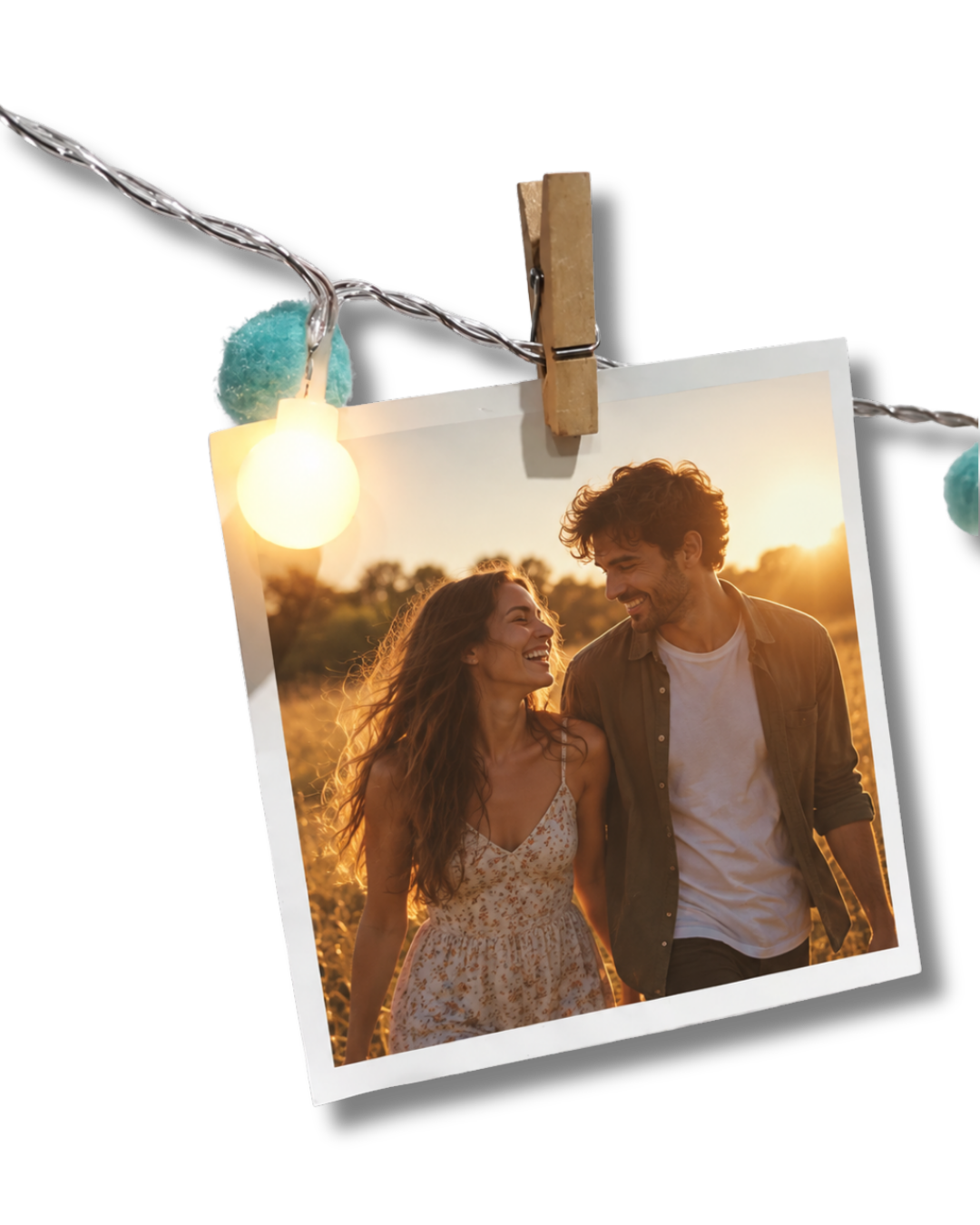 Tira de luces con pompones y broches para fotos