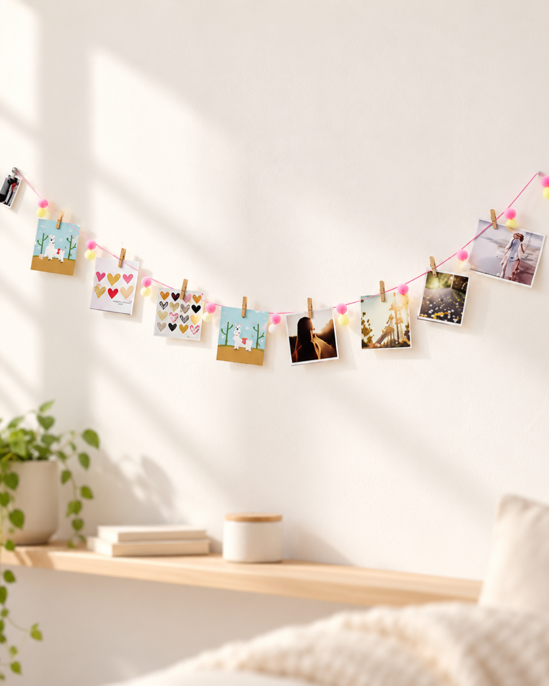 Tira de luces con pompones y broches para fotos - Imagen 2