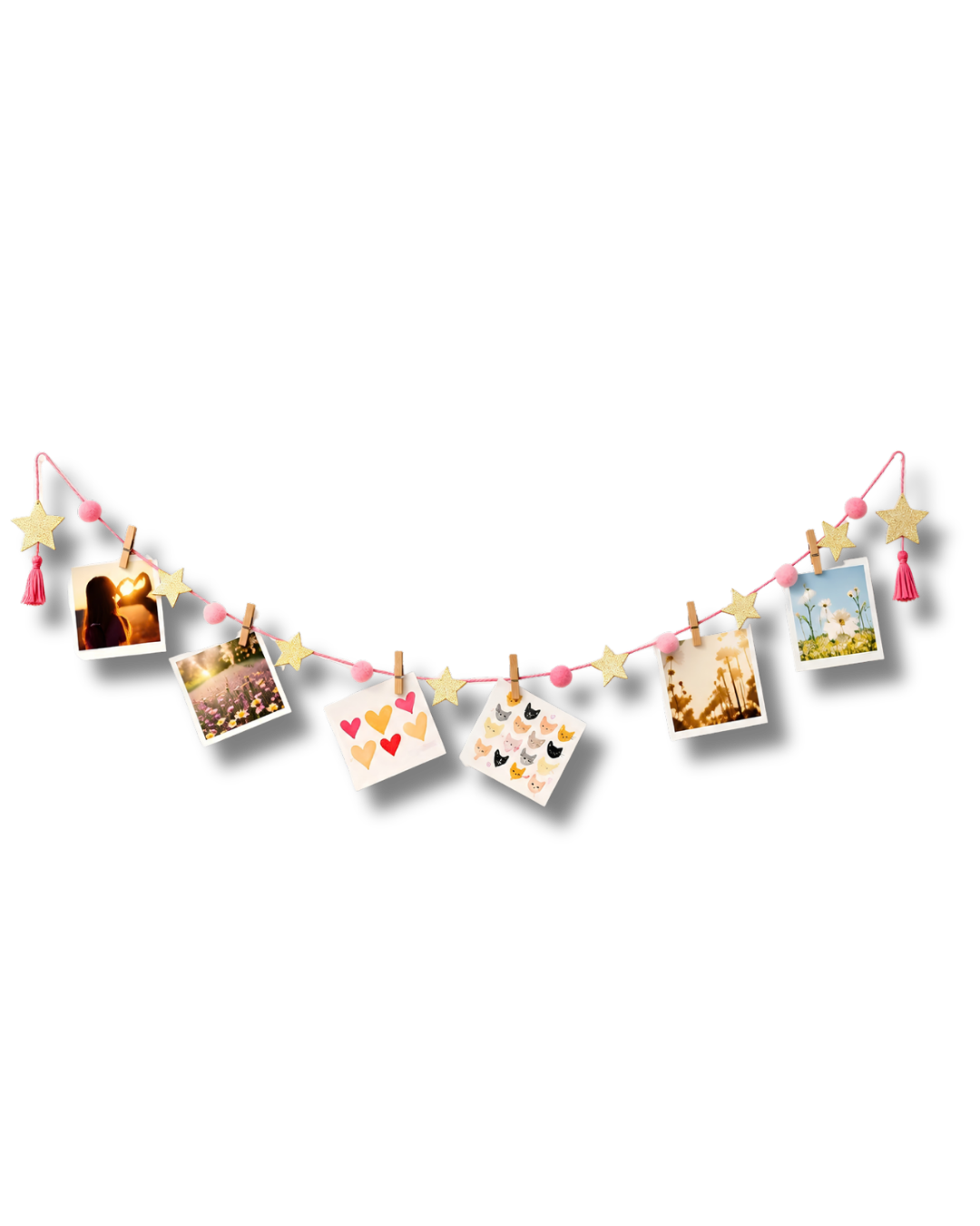 Tira con pompones y broches para fotos